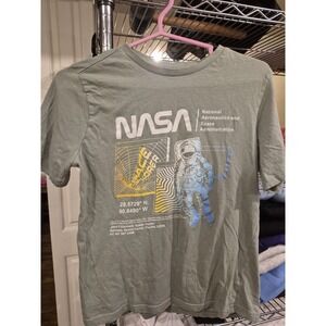 Boys Urban Heritage Short Sleeve‎ T-Shirt Green NASA Top Size L 14/16 EUC